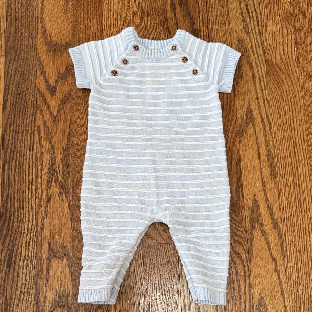 Janie and Jack Light Blue & White Knit One-Piece Bodysuit 0–3M
